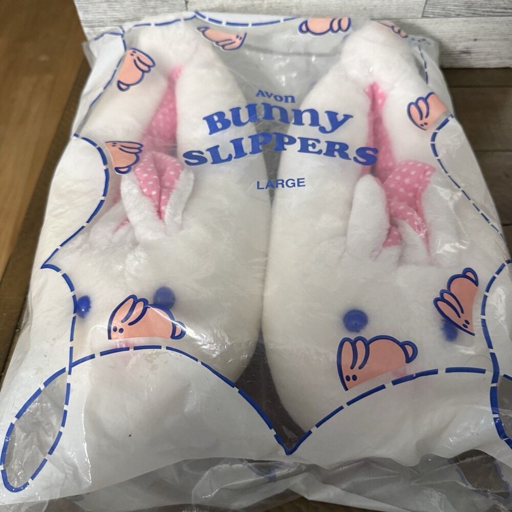 Vtg New Avon Bunny Slippers Adult Lg Pink Plush Easter Hop Along The PJ Trail